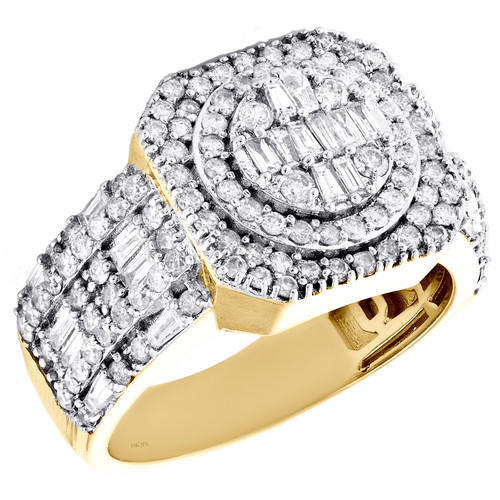 statement-Ring aus 10-karätigem Gelbgold mit rundem Diamant und Baguettediamanten, 2,18 ct