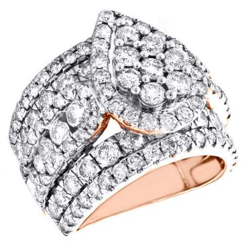 anillo de compromiso de diamantes redondos en oro rosa de 10 k, diseño de catedral con halo en forma de lágrima, 5 qt.