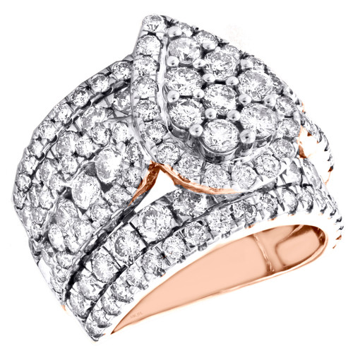 bague de fiançailles en or rose 10 carats avec diamant rond en forme de larme et halo en forme de cathédrale 5 ct.