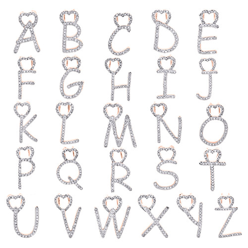 10K Rose Gold Diamond Script Initial Pendant Heart Charm A to Z Letter 1/10 Ct