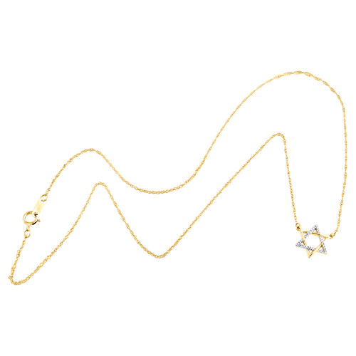 collar de oro amarillo de 10 quilates con estrella de David y diamantes, cadena de eslabones tipo cable, 18 ", 1/12 qt.