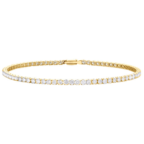 bracelet à maillons tennis en or jaune 14 carats pour femme avec solitaire rond en diamant 7,25" 3 ct.