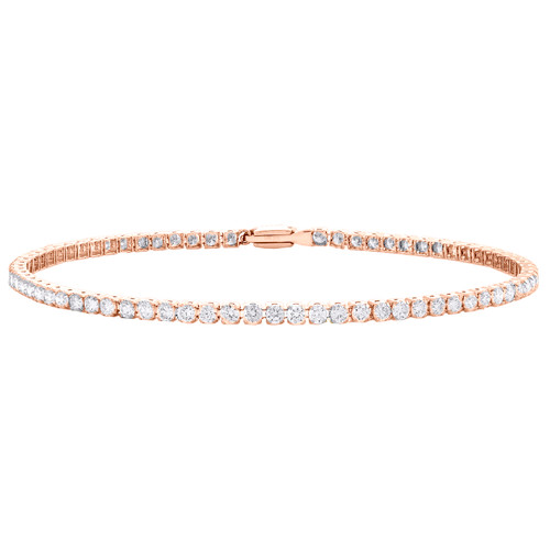 pulsera de eslabones de tenis con diamantes solitarios redondos para mujer en oro rosa de 14 quilates, 7,25 ", 3 qt.