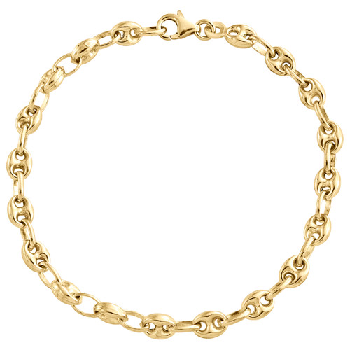 Bracciale Gucci mariner link da 5 mm in vero oro giallo 10k fantasia 3d con soffio cavo 10"