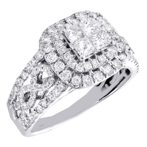14K White Gold Quad Princess Cut Diamond Infinity Love Engagement Ring 1.5 Ct.