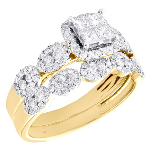 14K Yellow Gold Quad Diamond Bridal Set Infinity Engagement Ring + Band Set 1 Ct