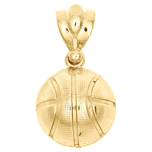 10K Yellow Gold Diamond Cut 3D Sports Basketball Statement Pendant 1.25" Charm