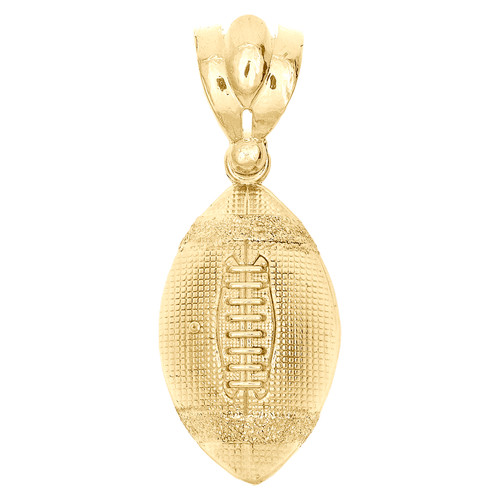 10K Yellow Gold Diamond Cut 3D Sports Football Statement Pendant 1.50" Charm