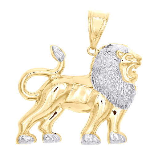 Genuine 10K Yellow Gold Full Walking Lion King Body Pendant 1.9" Statement Charm