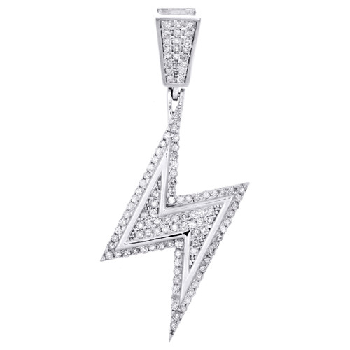 Sterling silver & diamant blixtsymbol hänge 1,3" unisex berlock 1/2 ct