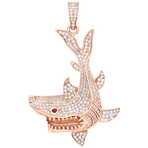 pendentif déclaration de requin en émeraude ronde rose 10 carats et diamant, charme de 1,90 ", 1,52 ct.