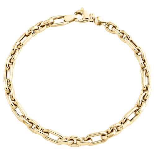 bracelet de déclaration ovale rolo rectangle en or jaune 14 carats à maillons italiens 5 mm 7,50"