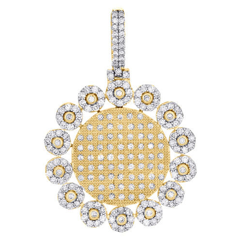 pendentif médaillon circulaire en or jaune 10 carats avec diamants ronds, breloque en grappe de 2 pouces, 3,33 ct.