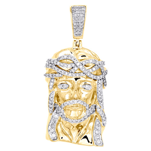 10K Yellow Gold Round Diamond Jesus Head Pendant 2.05" Statement Charm 1.50 CT.