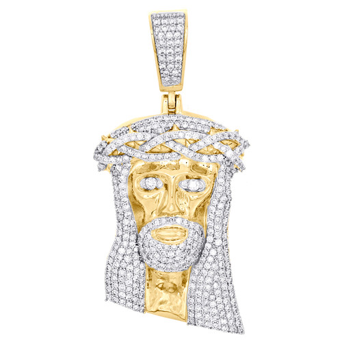 10 karat gult guld rund diamant jesus ansigtsvedhæng 2,75" statement pave charm 5 ct