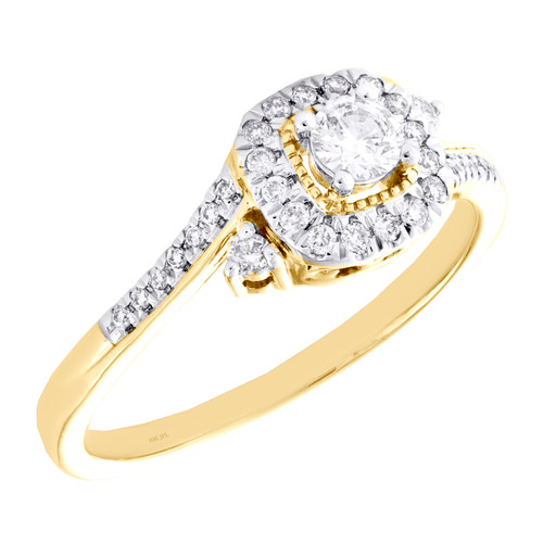 10K Yellow Gold Solitaire Diamond Engagement Ring Halo Promise Band 0.33 Ct.