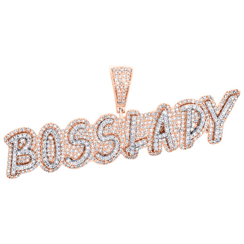 10-karätiger Roségold-Anhänger mit 3D-Statement-Boss-Lady-Anhänger mit rundem Diamant, 0,95 Zoll, 1,50 ct