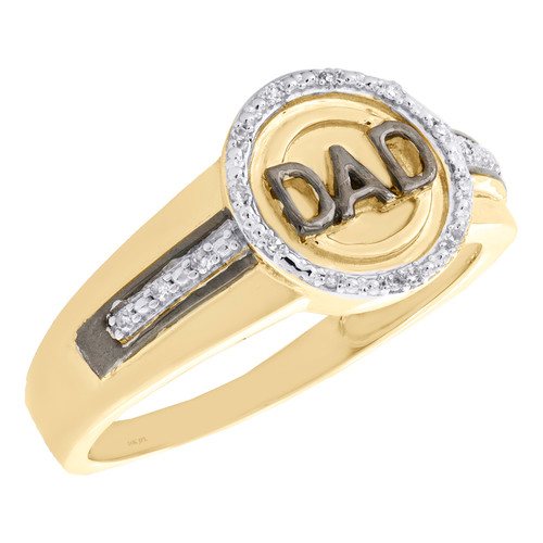 10K Yellow Gold Round Diamond Dad Statement Pinky Ring 12mm Wedding Band 1/12 CT