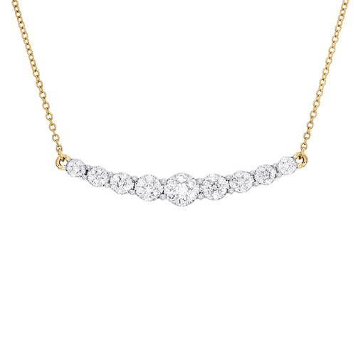 14k gult guld rund diamant böjd bar blomma halsband 18" kabelkedja 1/2 ct.