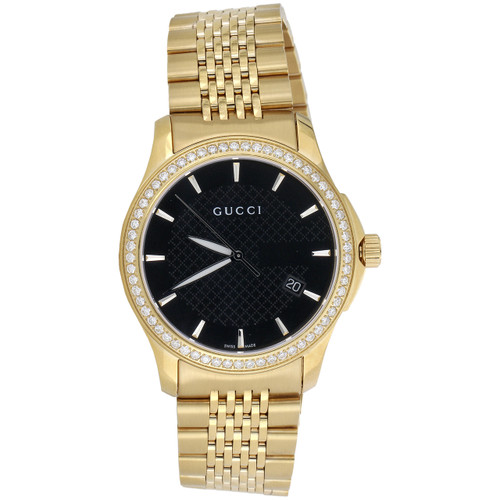 Gucci Ya126402 Diamond Watch Black Dial 38mm Stainless Steel Rose