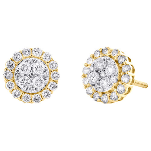 boucles d'oreilles à tige en or jaune 10 carats avec diamants ronds en forme de fleur de 9 mm 0,63 ct.