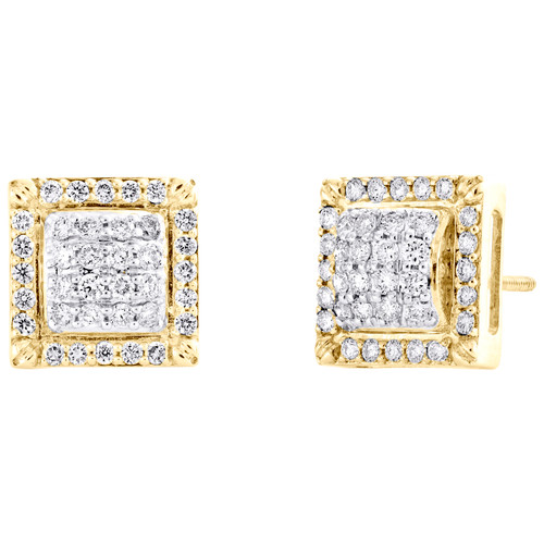 boucles d'oreilles en forme de dôme carré en or jaune 10 carats avec diamant rond de 10 mm 3/4 ct.