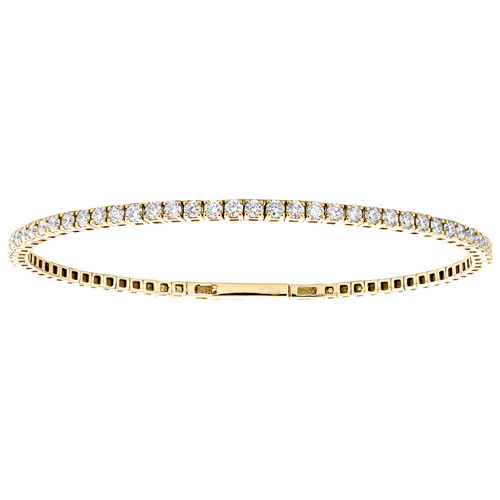 10K Yellow Gold Round Diamond Flexible Bangle 1 Row Prong Set Bracelet 1.16 CT.