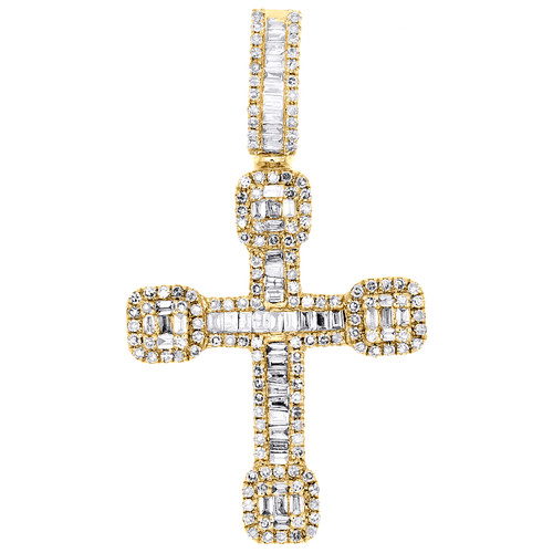 10K Yellow Gold Ash Holder Charm Round Cut Baguette Diamond Cross Pendant .50 Ct