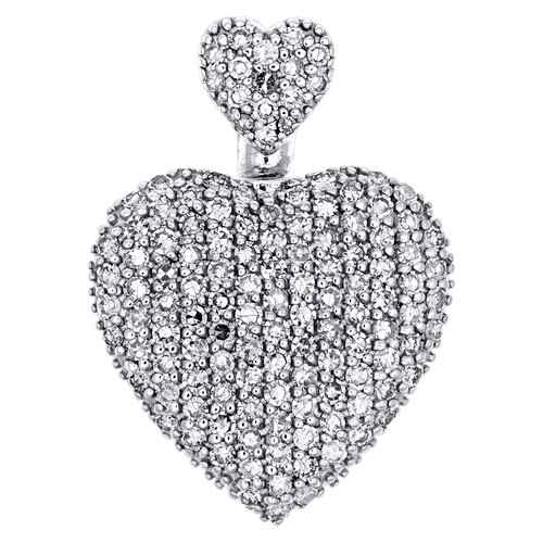 10K White Gold Ladies Round Cut Diamond Heart Ash Holder Charm Pendant .75 Ct.