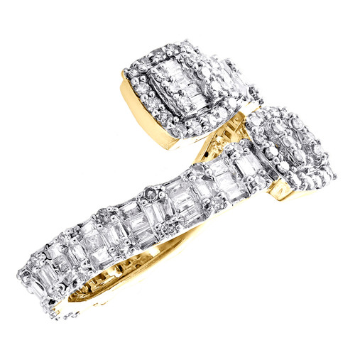 10-Karat-Gelbgold-Baguette-Diamant-Bypass-Eternity-Cocktail-Ring für die rechte Hand, 1 ct.