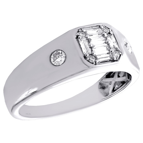 anello anniversario per fede nuziale da uomo in oro bianco 10 carati con diamanti baguette da 0,37 ct.