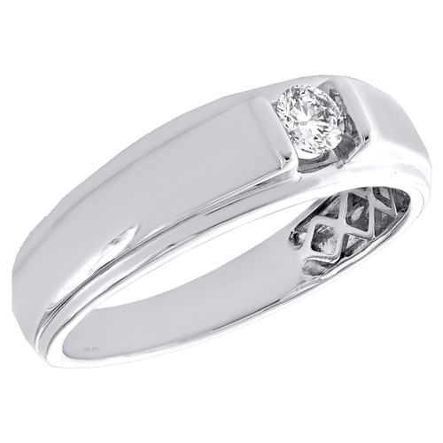 bague d'anniversaire pour homme en or blanc 10 carats avec diamant solitaire 1/4 ct.