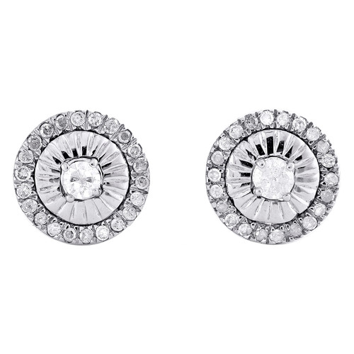 aretes de plata de ley .925 con engaste milagroso y mini círculo de diamantes de 7 mm, 0,20 ct.