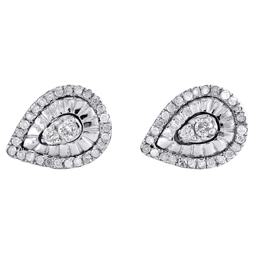 .925 Sterling Silver Miracle Set Diamond Mini Teardrop Stud Earrings 0.20 Ct.