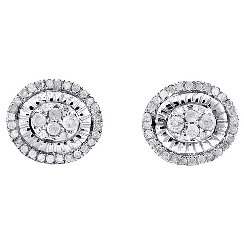 .925 Sterling Silver Miracle Set Diamond Mini Oval 8mm Stud Earrings 1/3 Ct.