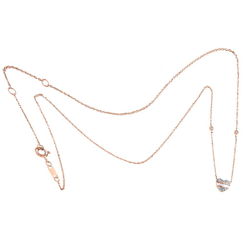 collier de charme en forme de cœur en forme de dôme en or rose 10 carats avec diamants baguette, collier de 18 pouces, 1/4 ct.