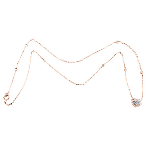 collier de charme en forme de cœur à plusieurs niveaux en or rose 10 carats avec halo de diamants ronds 18" 1/3 ct.