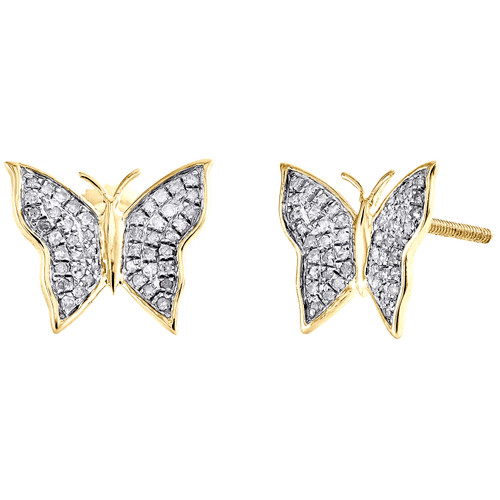 10K Yellow Gold Round Diamond Medium Butterfly Stud Themed Earrings 0.25 Ct.
