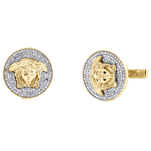 boutons de manchette ronds en or jaune 10 carats avec cadre en forme de cercle de diamants Medusa 0,87 ct.