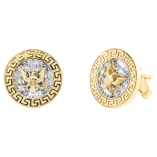 gemelli con chiave greca e chiave greca in oro giallo 10k con diamanti baguette e aquila americana da 1/3 ct.