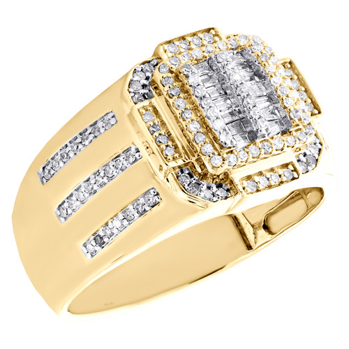 10 karat gult guld rund & baguetteslebet diamant firkantet tiered pinky ring 0,55 ct.