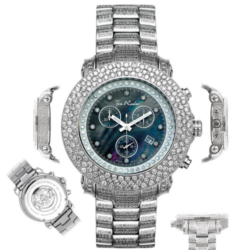 Reloj de diamantes para hombre Joe Rodeo Junior JJU26 17,50 quilates con esfera negra MOP completamente cargada