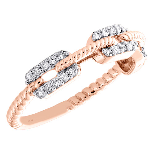 10K Rose Gold Diamond Chain Link Milgrain Wedding Band Anniversary Ring 1/4 Ct.