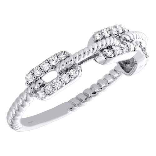 10K White Gold Diamond Chain Link Milgrain Wedding Band Anniversary Ring 1/4 Ct.