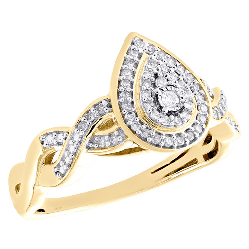 halo en forme de larme de diamant en or jaune 10 carats avec bague de fiançailles tressée infinie 0,15 ct.