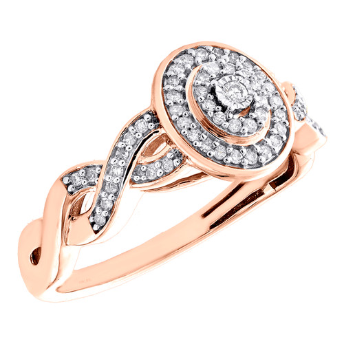 10 K Rose Gold Diamond Oval Halo m/ Infinity Braid Engagement Ring 0,15 Ct.