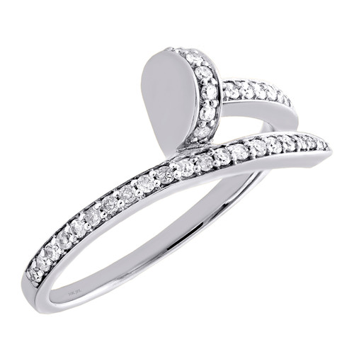 bague à ongles en or blanc 10 carats avec diamant pour femme, anniversaire/promesse, 1/4 ct.