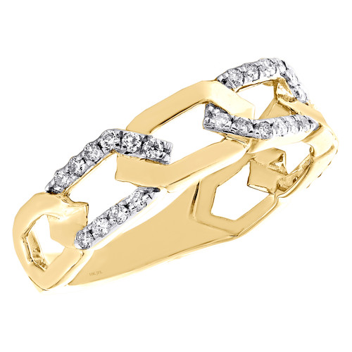 10K Yellow Gold Diamond Flat Cuban Link Band Women's Anniversary Ring 1/4 Ct.