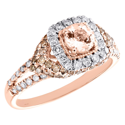 14K Rose Gold Diamond & Solitaire Morganite Square Halo Engagement Ring 1.25 TCW