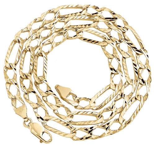 10K Yellow Gold Diamond Cut Textured Fancy Figaro Link Chain 7mm Necklace 22"